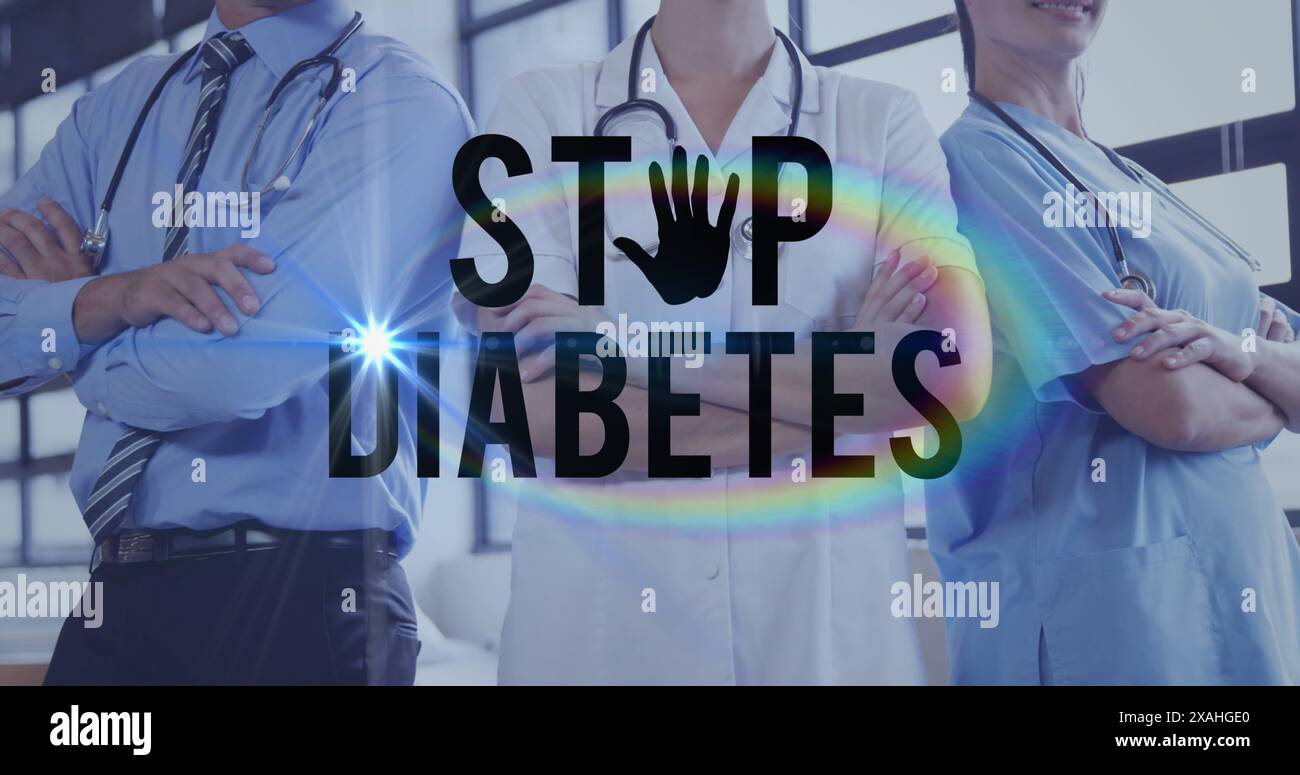 Immagine del testo STOP diabete su un gruppo di medici Foto Stock