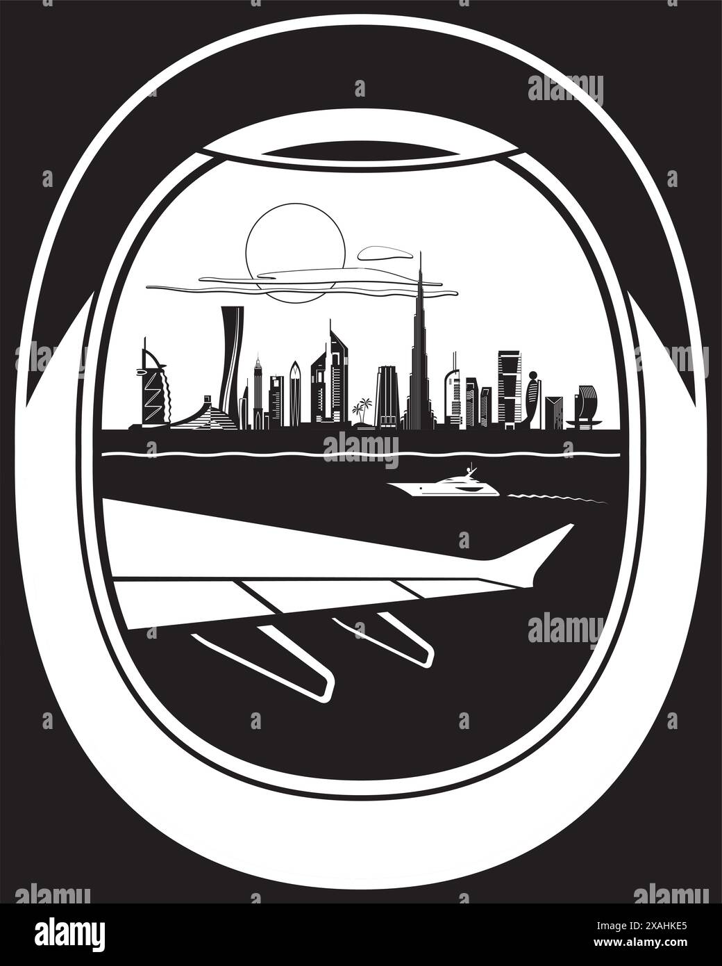 Vista dall'aereo passeggeri a Dubai - illustrazione vettoriale Illustrazione Vettoriale