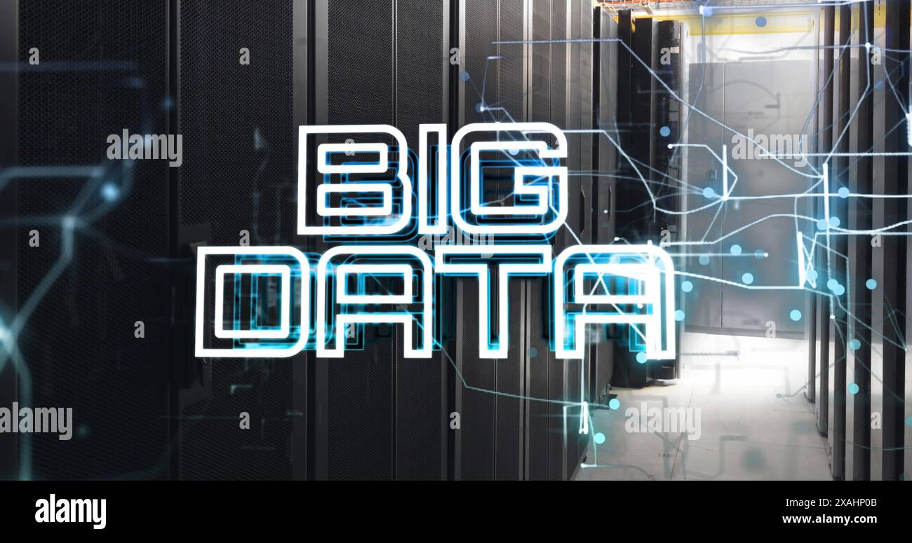 Immagine del testo dei big data su server informatici Foto Stock