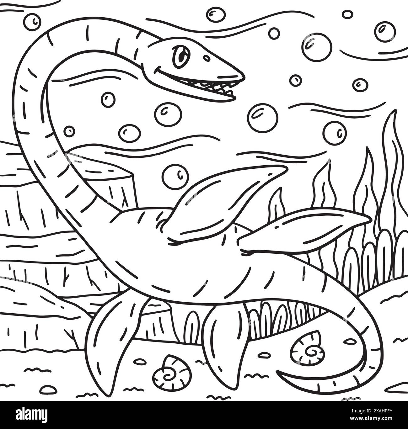 Elasmosaurus Dinosaur pagina da colorare per bambini Illustrazione Vettoriale