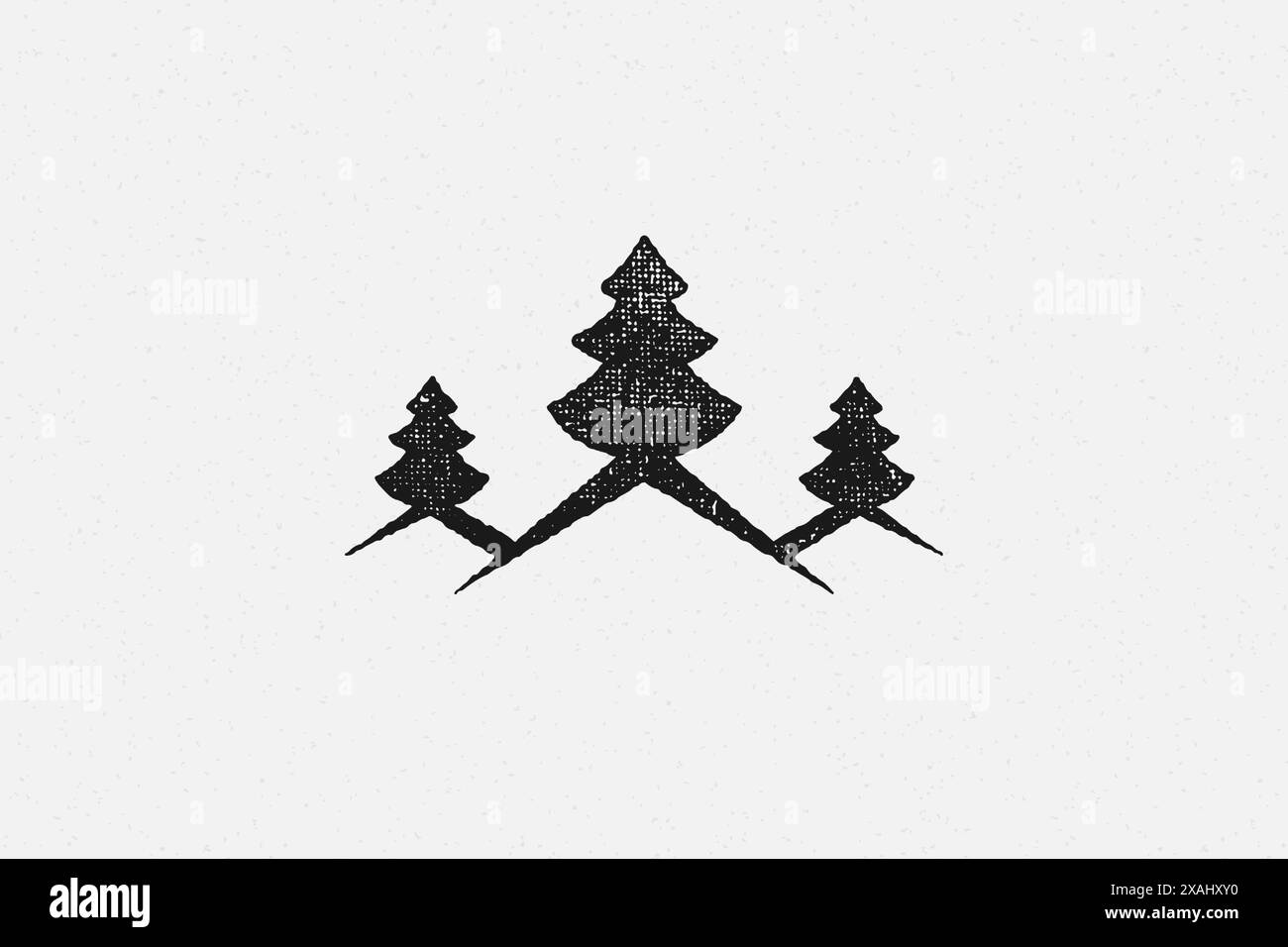 Alberi di abete rosso raffigurati isolati su sfondo bianco illustrazione vettoriale dell'effetto timbro disegnato a mano. Texture grunge vintage su carta vecchia per poster o etichette Illustrazione Vettoriale