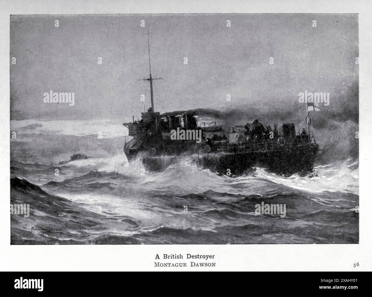 A British Destroyer di Montague Dawson dal libro Heroic Deeds of the British navy in the Great War di Wheeler, Harold F. B. (Harold Felix Baker), pubblicato Birmingham : ELD & Blackham Limited 1917 Foto Stock