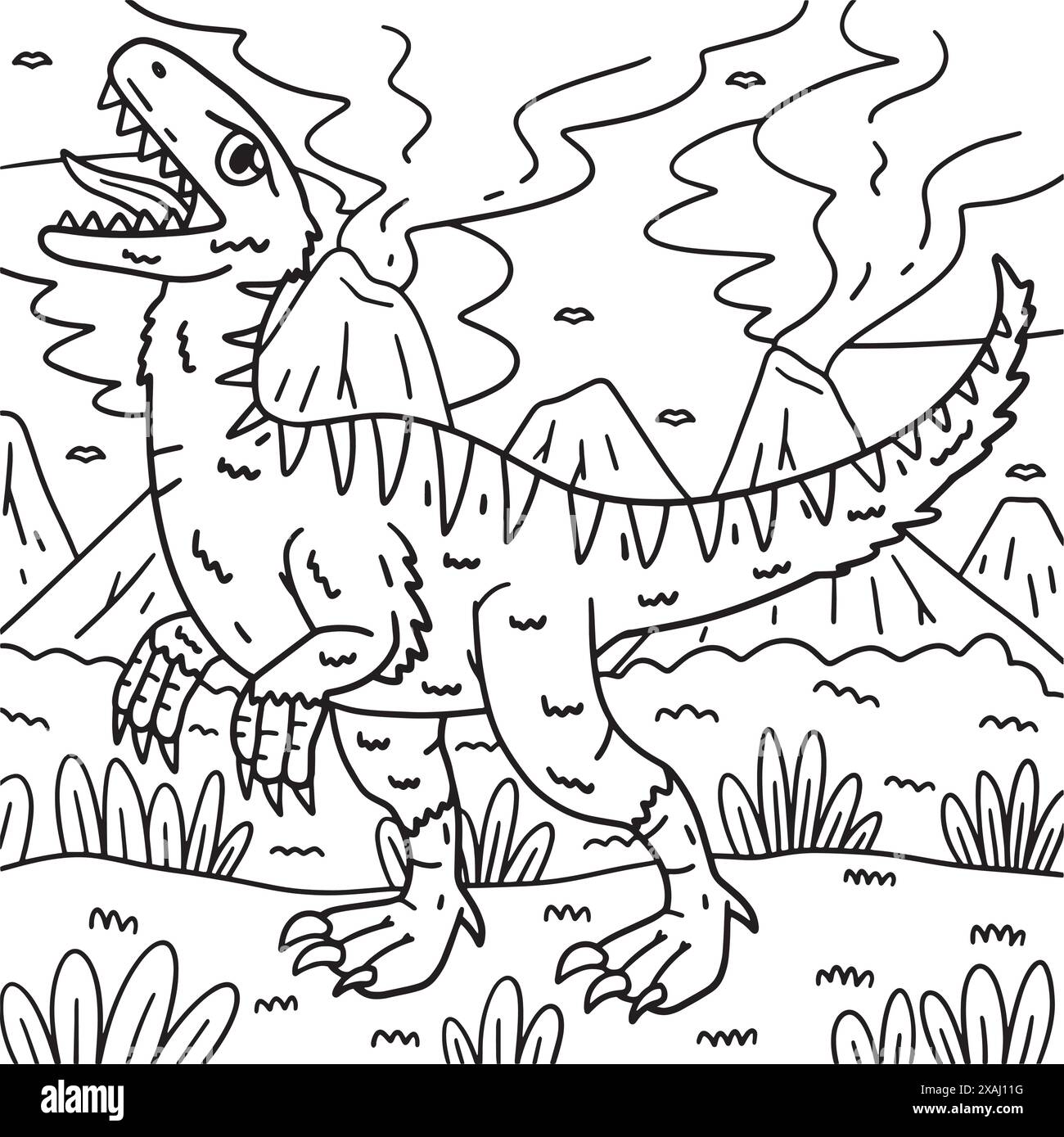 Pagina dei colori dei dinosauri Velociraptor per bambini Illustrazione Vettoriale