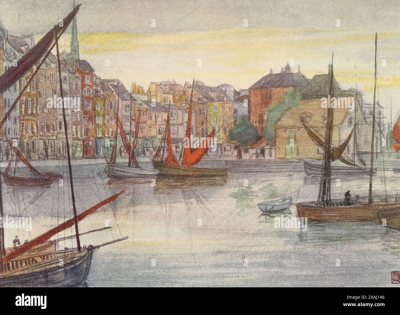 Quai Sainte Catherine, Honfleur dal set ' Normandia ' di Nico Jungman; Nicolaas Wilhelm Jungmann (in Inghilterra spesso scritto Jungman; 5 febbraio 1872 – 14 agosto 1935) è stato un pittore anglo-olandese di paesaggi e soggetti figurativi, illustratore di libri e decoratore. Pubblicato nel 1905 da Charles e Adam Black Foto Stock