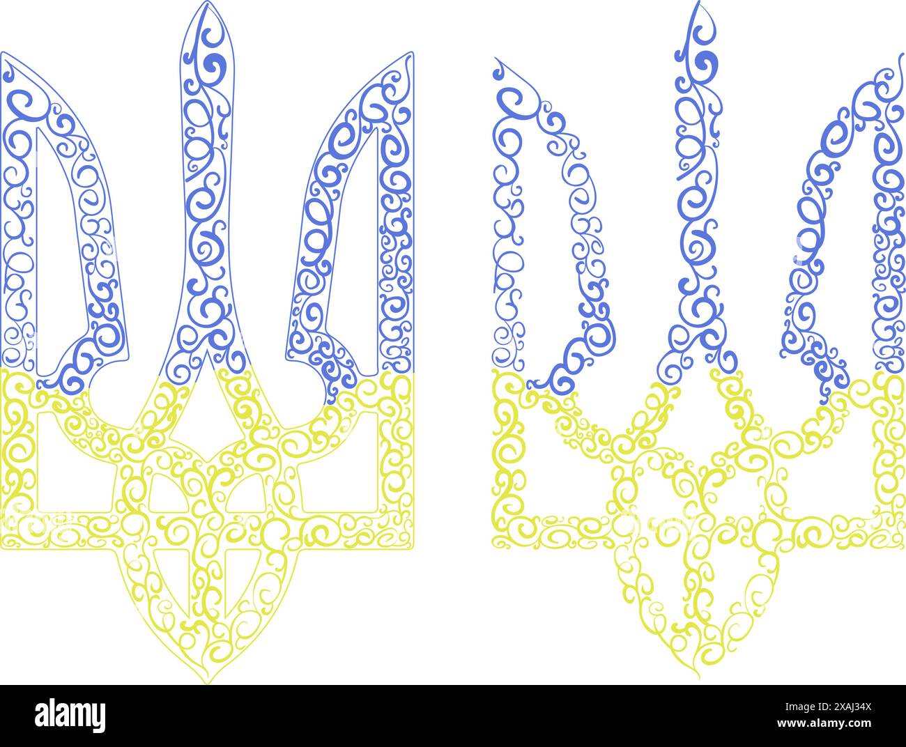 Tridente tripzub, araldia nazionale Ucraina, disegno a mano stile linea di contorno isolato su sfondo trasparente Illustrazione Vettoriale