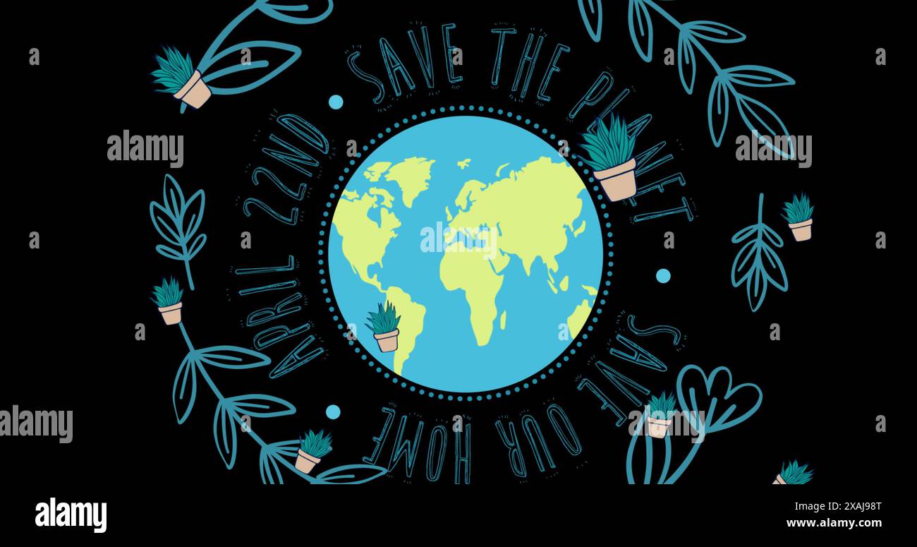 Immagine di salvare il testo del pianeta su piante e globo Foto Stock