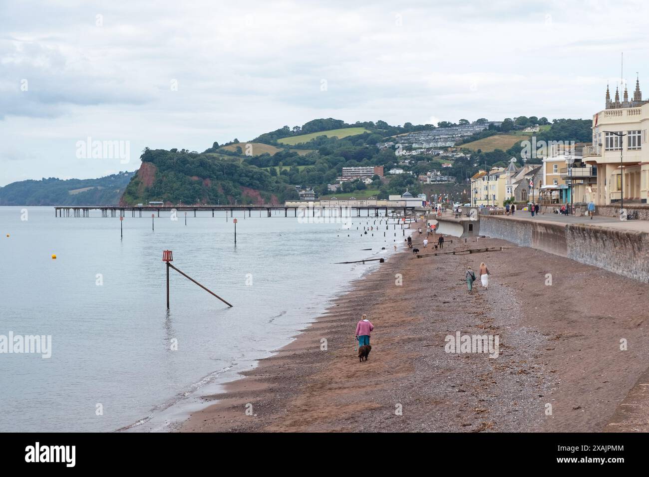Teignmouth, Inghilterra – 21 luglio 2023: Vista panoramica sul lungomare, sulla spiaggia e sul molo vittoriano della località di villeggiatura Devon in estate Foto Stock