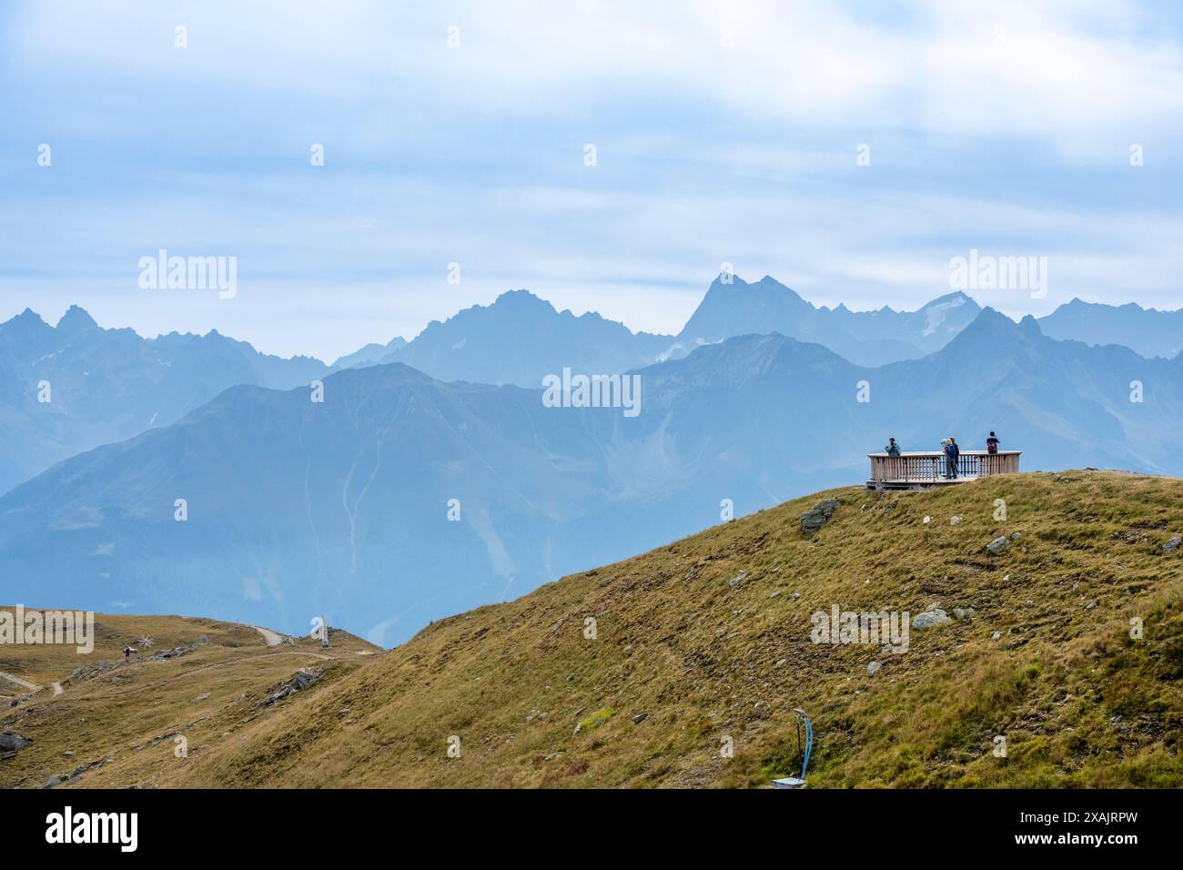 Austria, Fiss, Vista da Schönjöchl 2493 m. Foto Stock