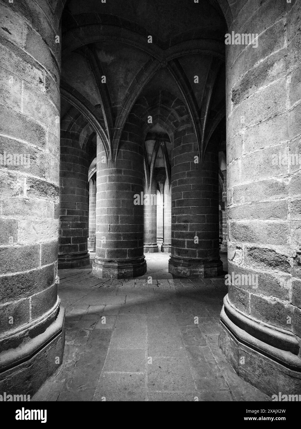 Complesso monastico a Mont Saint Michel, Francia Foto Stock