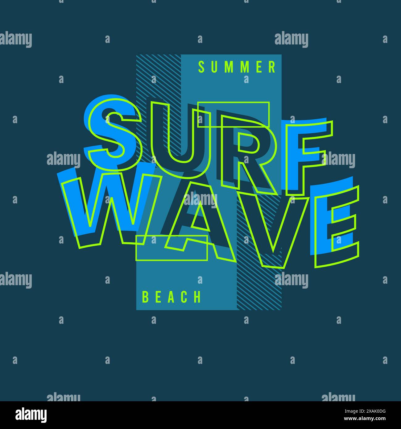 T-shirt surf Wave Summer Modern Typography Beach Graphic Illustrazione Vettoriale