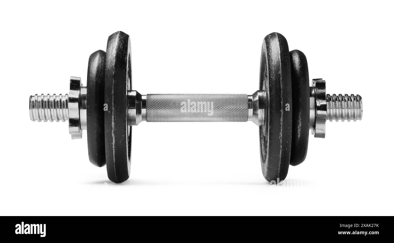 Manubrio in metallo isolato su bianco. Attrezzature sportive Foto Stock