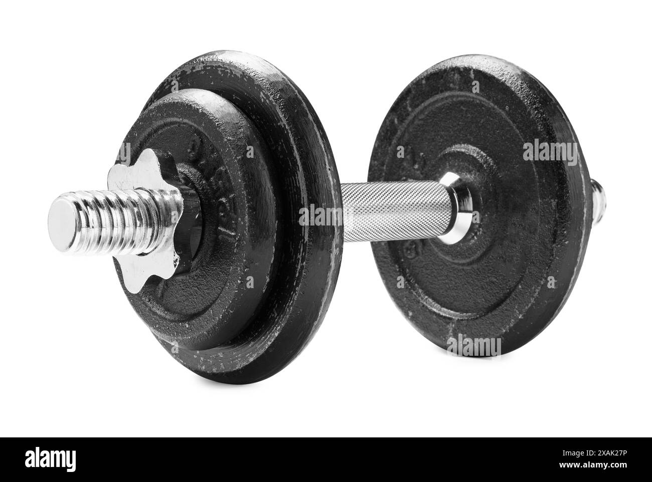 Manubrio in metallo isolato su bianco. Attrezzature sportive Foto Stock