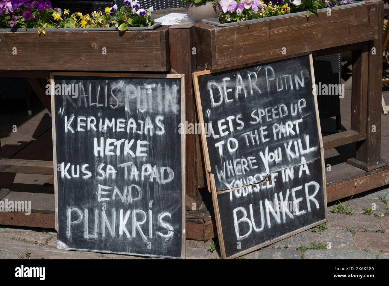 Segno di protesta anti-russa, Tallinn, Estonia Foto Stock