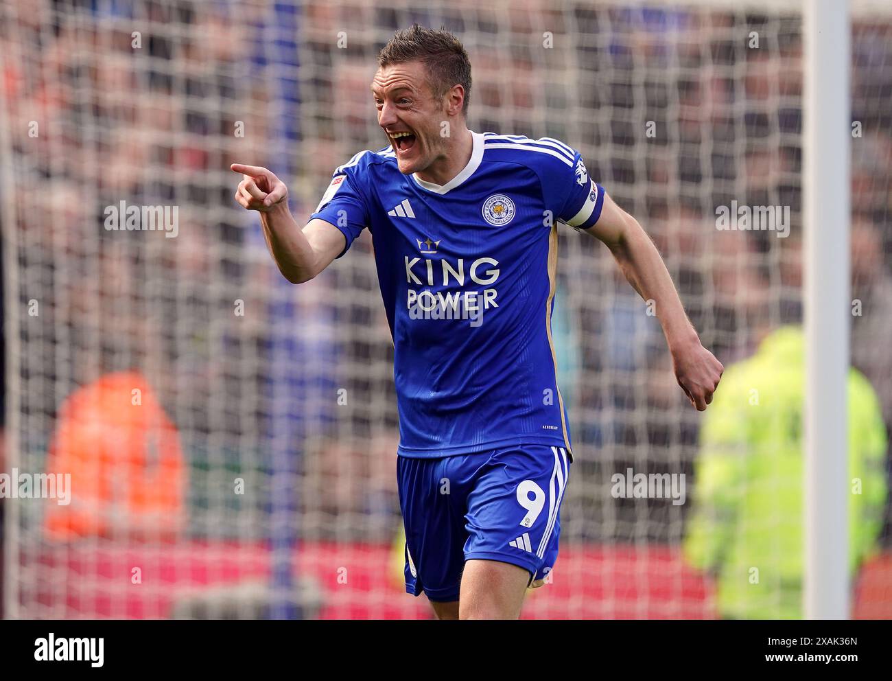 Foto del file datata 01-04-2024 di Jamie Vardy di Leicester City. L'attaccante veterano Jamie Vardy ha firmato un nuovo contratto annuale al Leicester. Data di pubblicazione: Venerdì 7 giugno 2024. Foto Stock