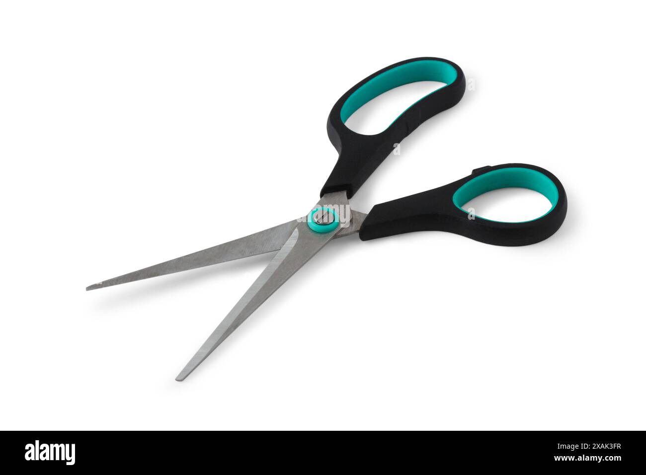 Forbici per cancelleria in primo piano isolate su sfondo bianco Foto Stock