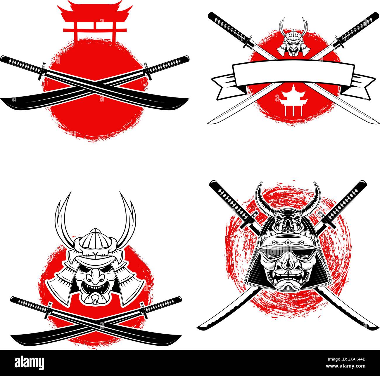 Set di etichette per scuola di karate samurai. Shuriken Ninja. Elementi di design per logo, etichetta, emblema, cartello, badge . Illustrazione vettoriale. Illustrazione Vettoriale