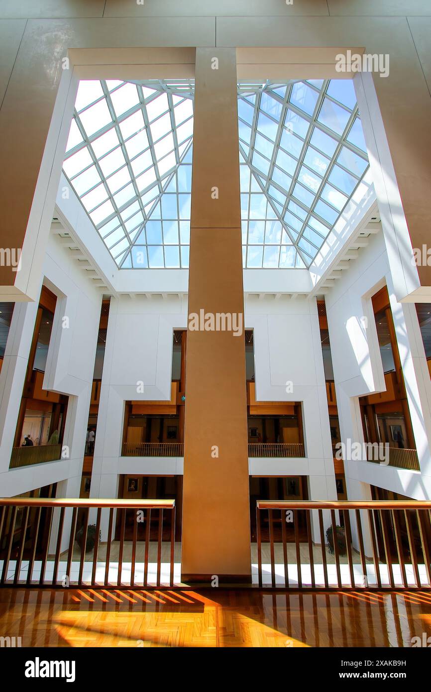 Lobby centrale del Parlamento australiano a Capital Hill a Canberra, territorio della capitale australiana Foto Stock