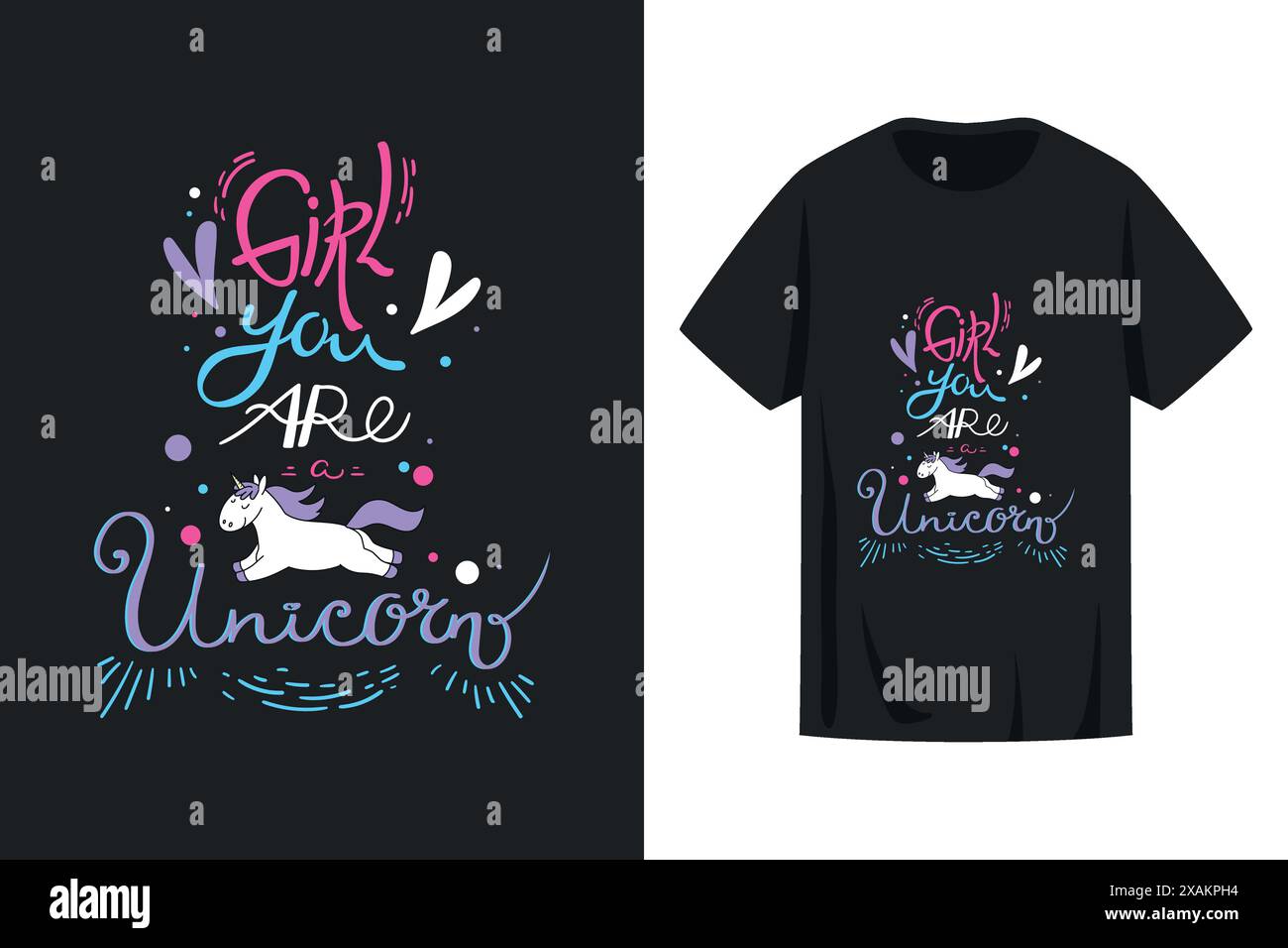 Stampa di T-shirt con citazione motivazionale ragazza sei un unicorno. Decorato con un animale da unicorno volante. Illustrazione vettoriale Illustrazione Vettoriale