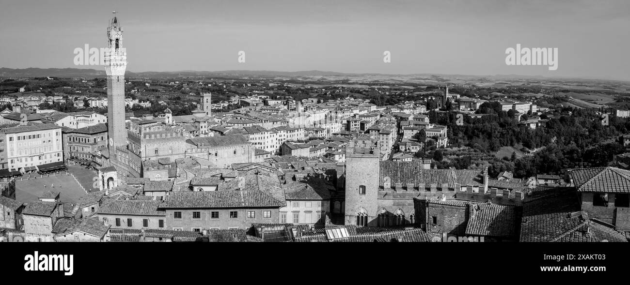 Vista sui tetti di Siena verso la Torre Magna, vista dal tetto della cattedrale di Siena, Italia Foto Stock