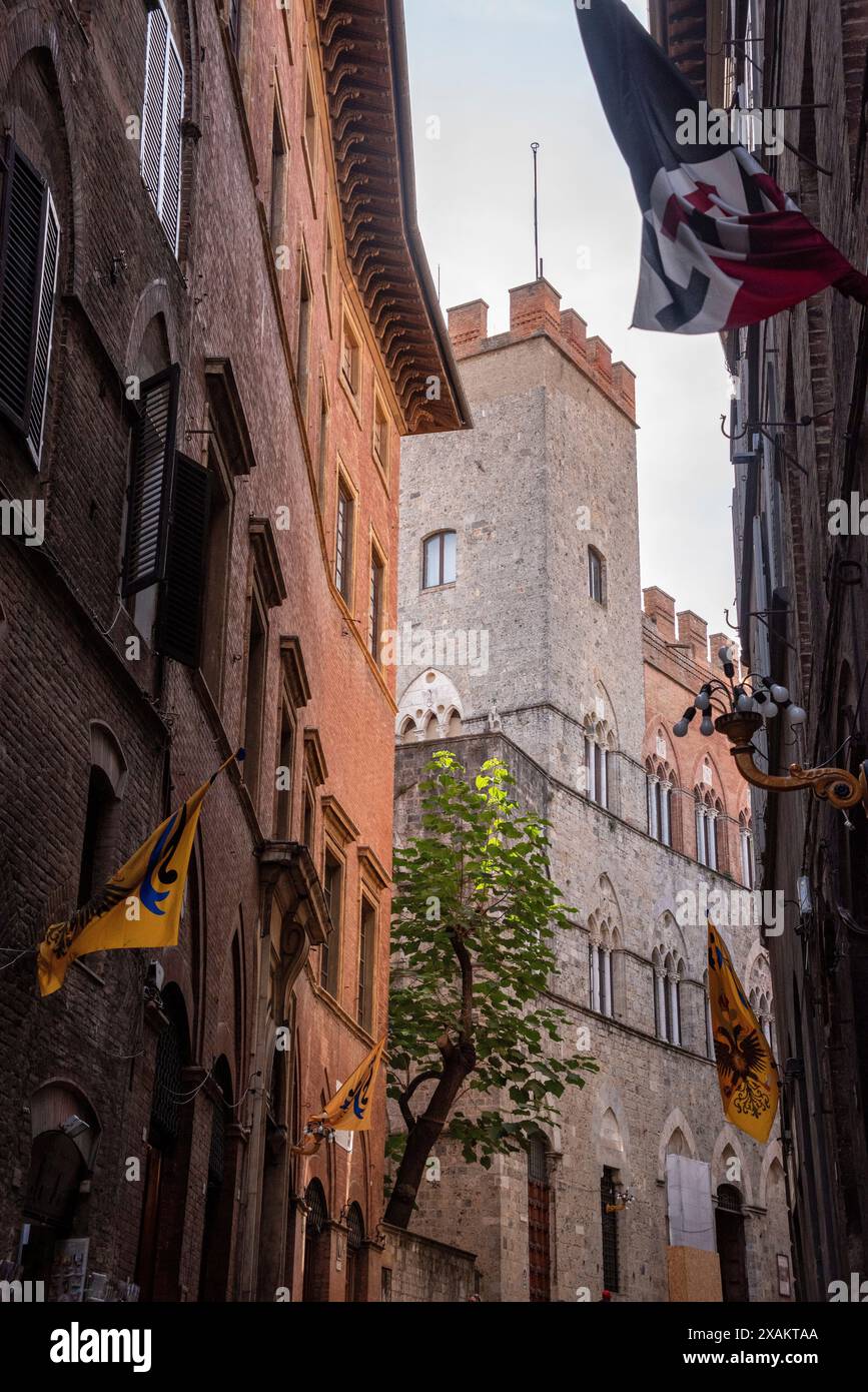 Palazzo Chigi-Saracini in via di città nel centro storico di Siena Foto Stock