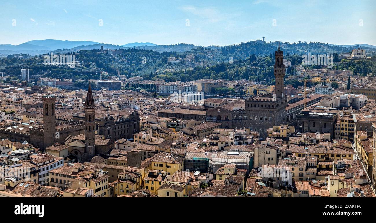 Vista panoramica di Firenze e Palazzo Vecchio, Italia Foto Stock