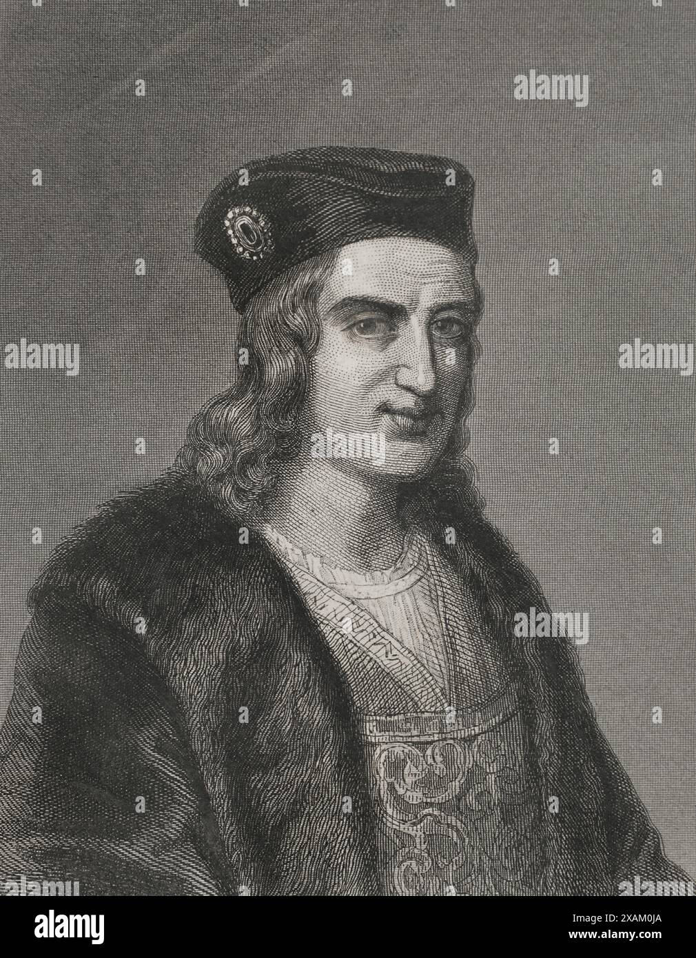 Gonzalo Fernandez de Cordoba (1453-1515), chiamato "El Gran Capitan" ("il grande Capitano"). Generale spagnolo. Verticale. Incisione di Geoffroy. "Historia Universal", di Cesar Cantu. Volume IV, 1856. Foto Stock