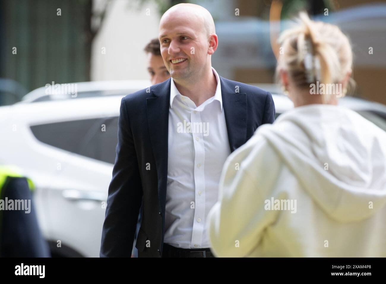 Londra, Regno Unito. 7 giugno 2024. Stephen Flynn - leader SNP a Westminster arriva alla BBC Broadcasting House per il primo dibattito elettorale. Credito: Justin ng/Alamy Live News Foto Stock