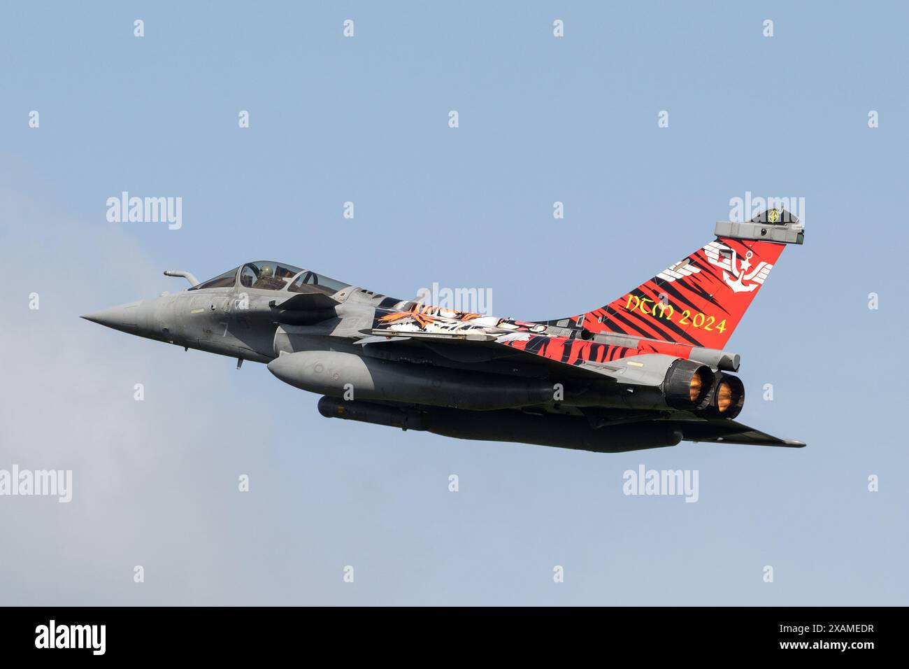 Il Dassault Rafale della Flotille 11F Marine nationale «French Navy», decolla, durante il NATO Tiger Meet presso Schleswig AB, Jagel, Germania, 7 giugno 2024 (foto di Cody Froggatt/News Images) Foto Stock