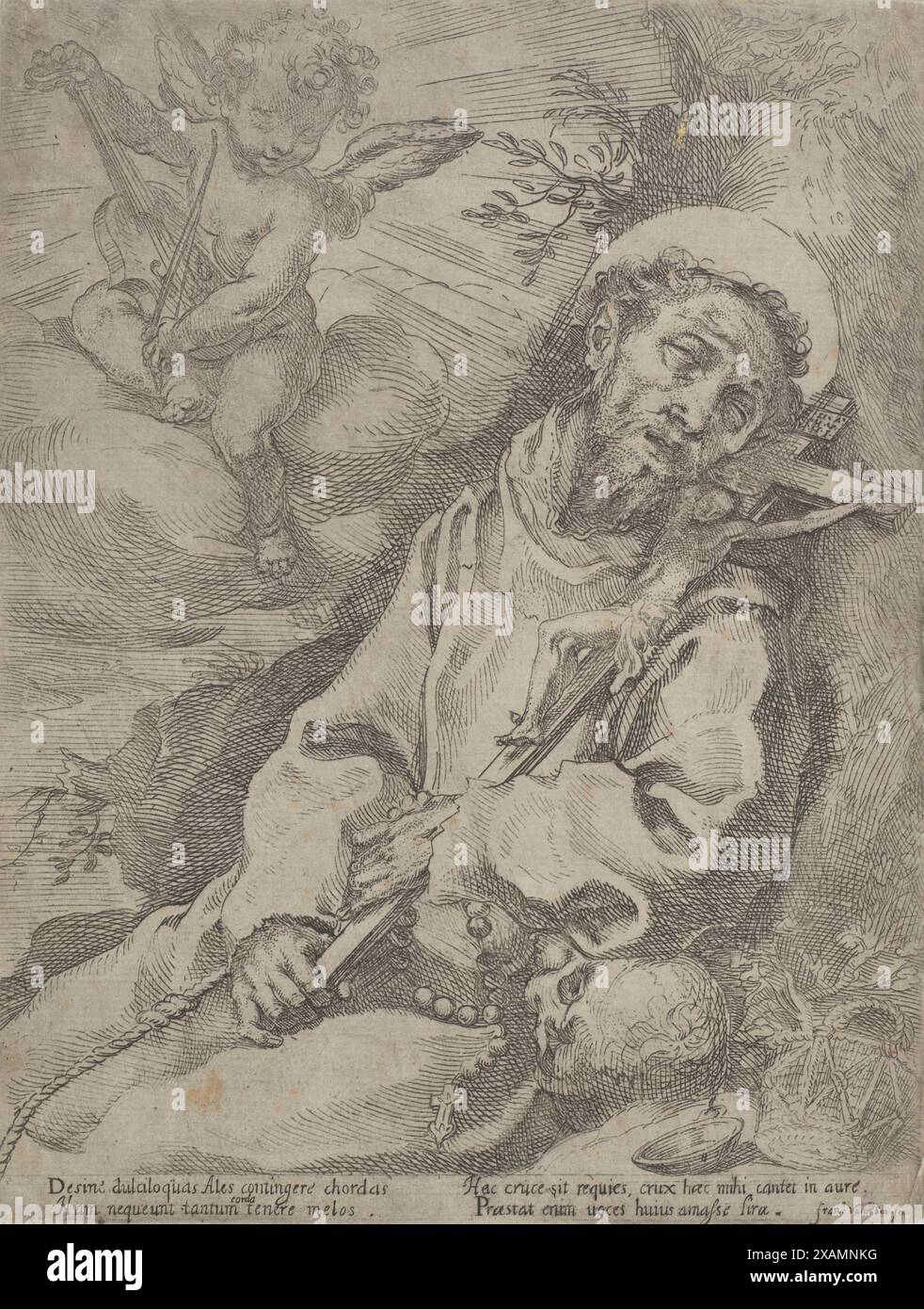 San Francesco consolato da un angelo musicale, c.1595. Foto Stock