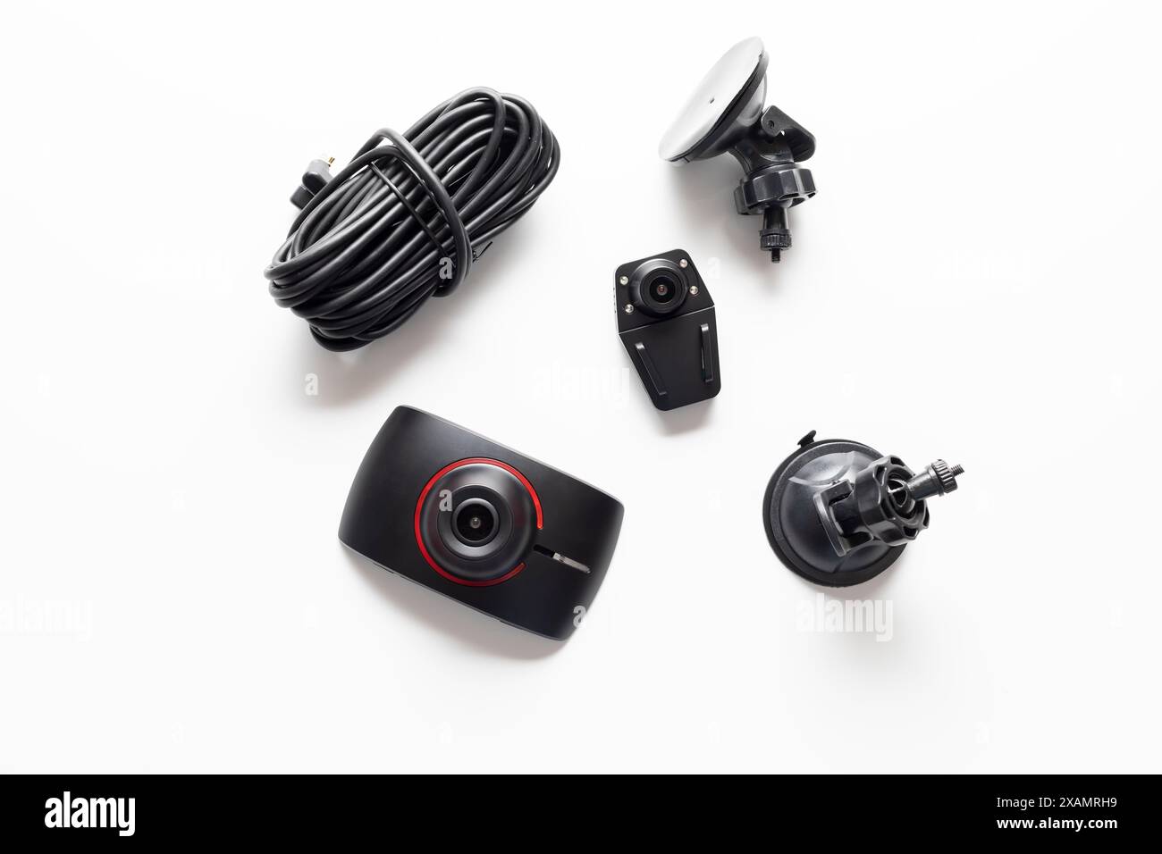 Vista dall'alto Auto e conducente pattuglia stradale Touch Dash Cam. Telecamera per auto a punti ciechi per veicolo, set. Guida sicura. Piano orizzontale. Foto Stock