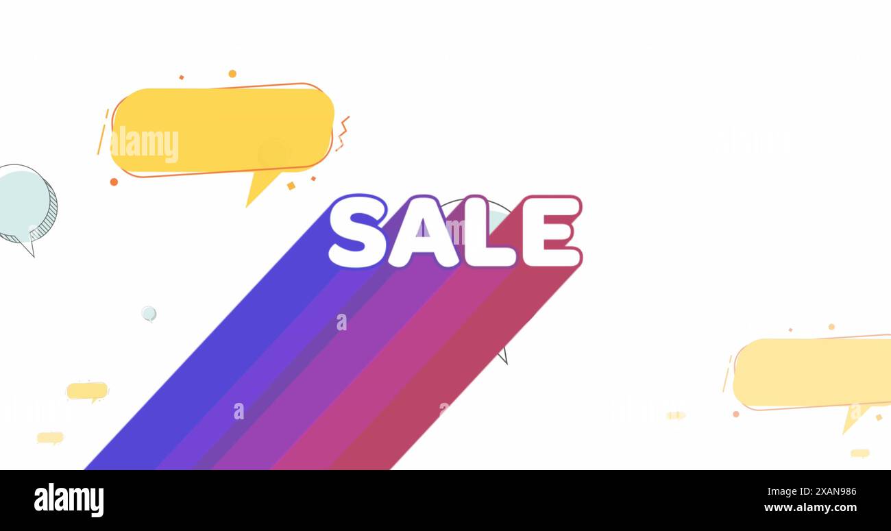 Immagine del testo di vendita su più bolle di conversazione su sfondo bianco Foto Stock