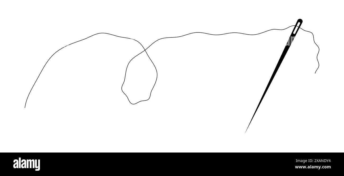 Icona dell'ago da cucire con una lunga illustrazione con filettatura nera. Illustrazione Vettoriale