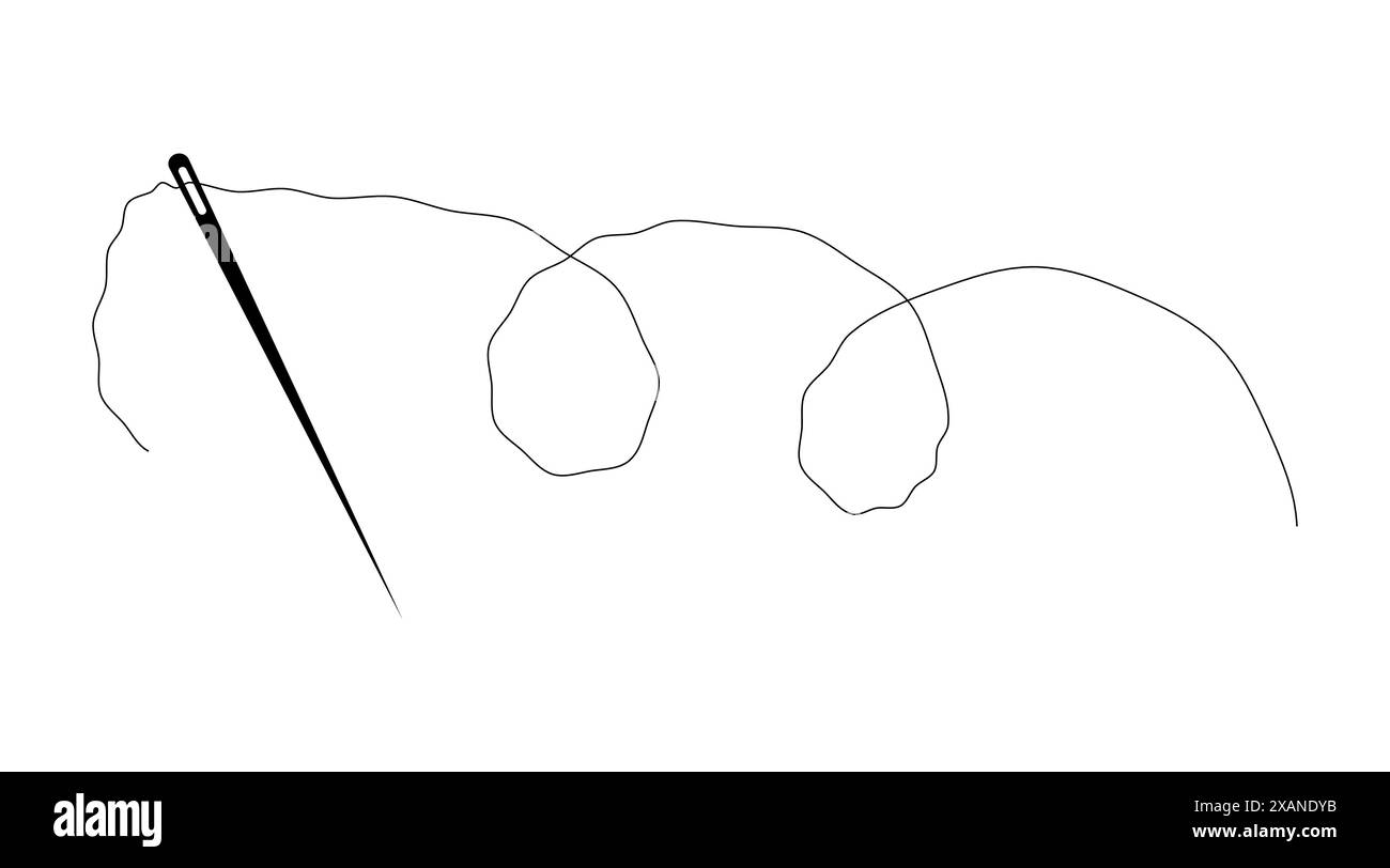 Icona dell'ago da cucire con una lunga illustrazione con filettatura nera. Illustrazione Vettoriale