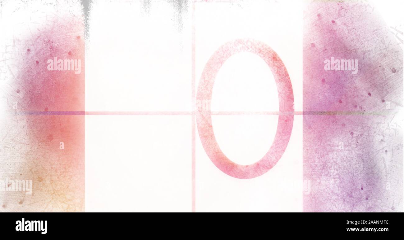 Opera d'arte astratta che mostra la lettera o grande al centro con sfumature rosa e viola tenui Foto Stock