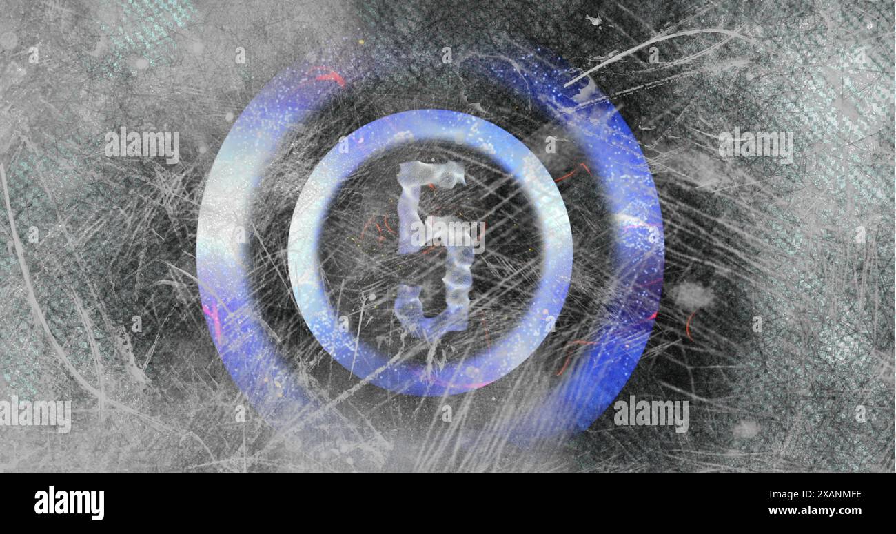 Il numero cinque è al centro di uno sfondo ghiacciato e ghiacciato con graffi e texture Foto Stock