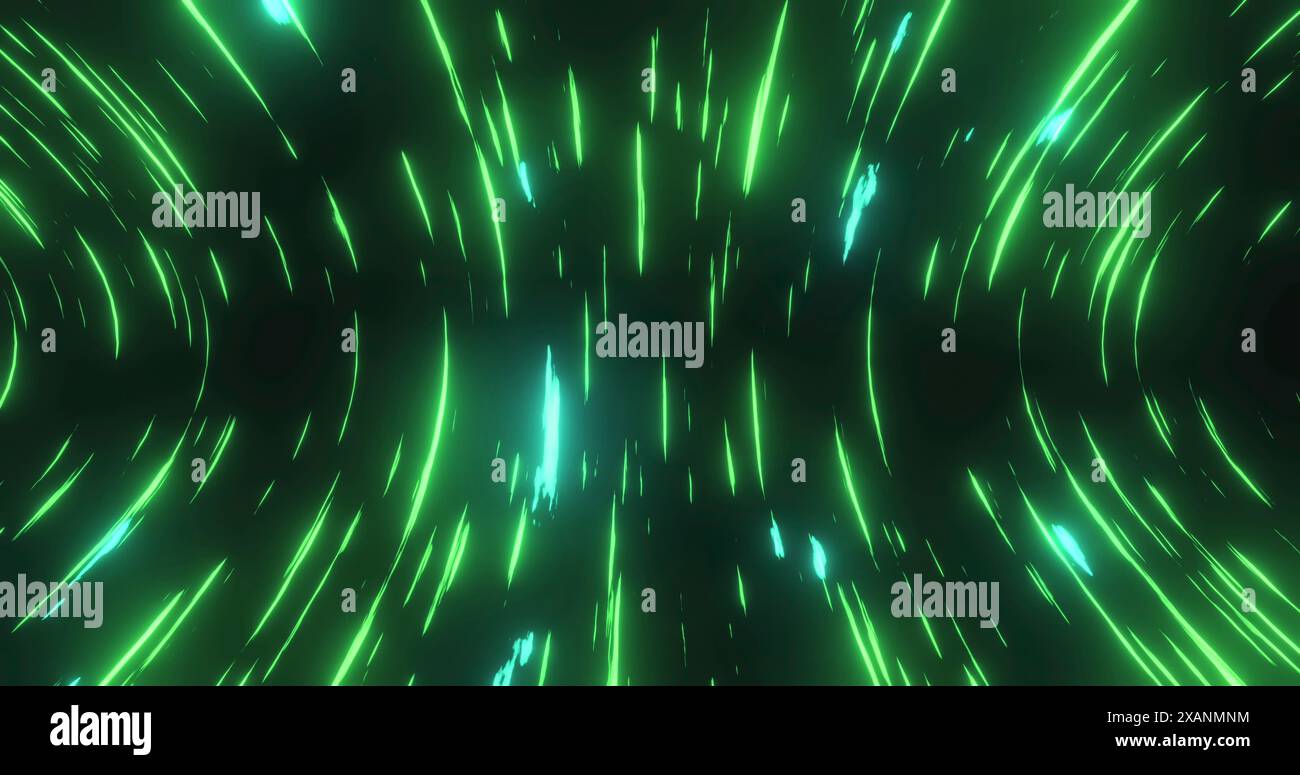 Immagine di punti verdi sullo spazio nero con luci verdi che si muovono velocemente Foto Stock