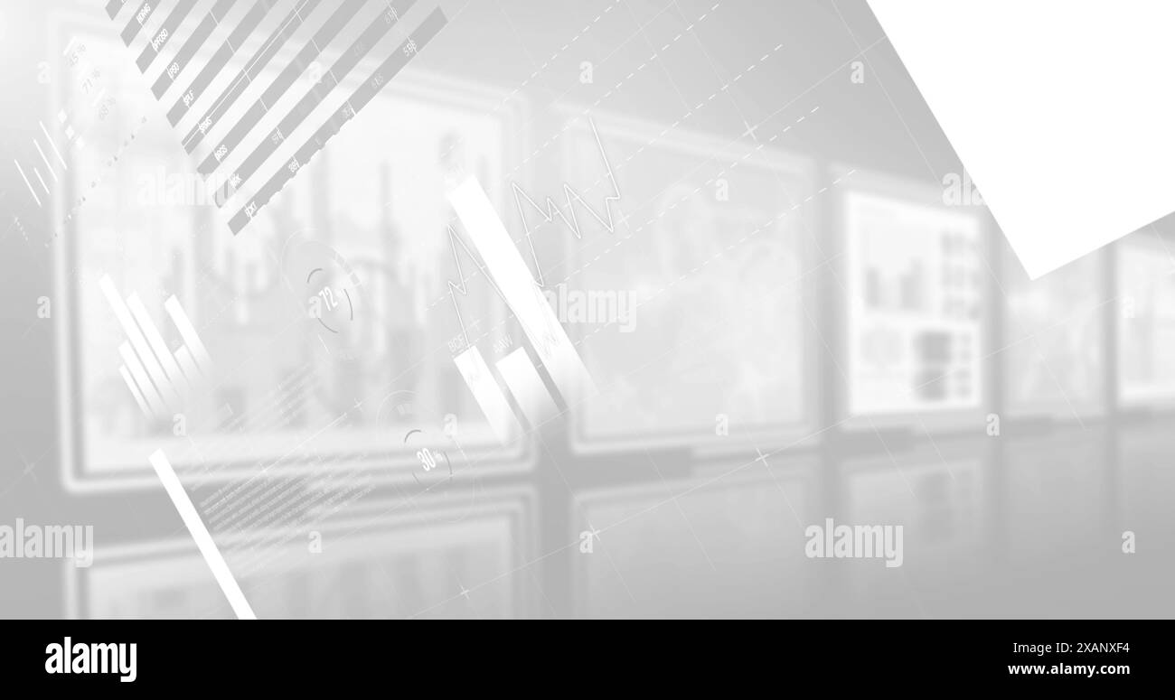 Immagine dell'elaborazione dei dati finanziari su sfondo bianco Foto Stock