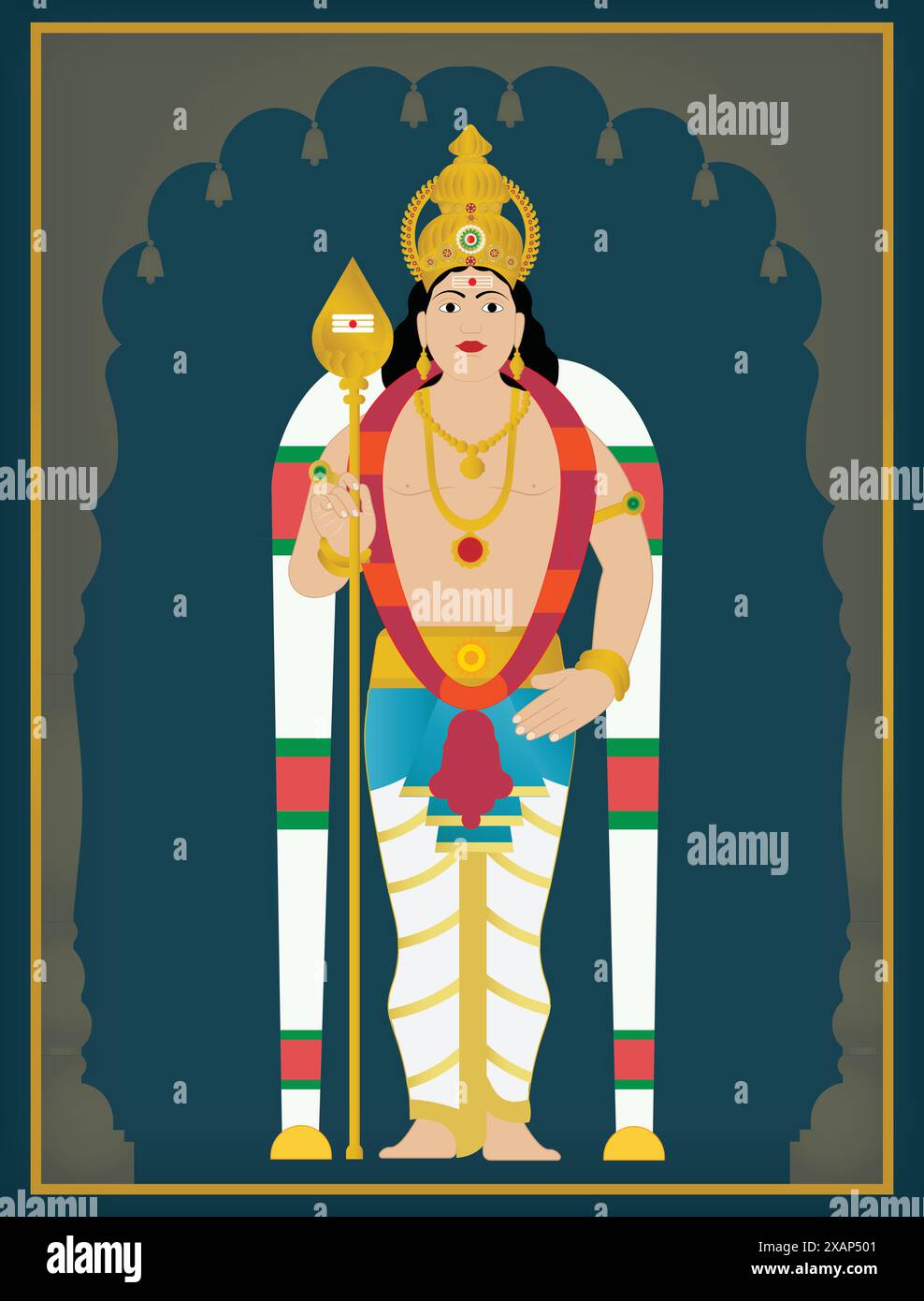 Illustrazione vettoriale del Dio indù Murugan Skanda Kartikeya Subrahmanya Illustrazione Vettoriale