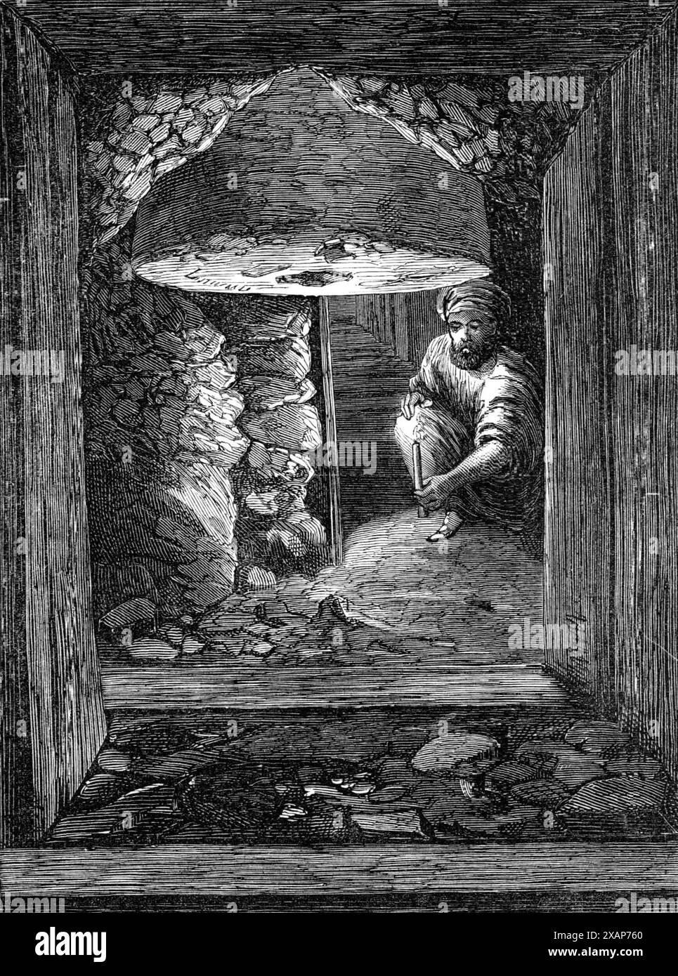 Le esplorazioni a Gerusalemme: galleria al Golden Gate: Colonna e muro grezzo, 1869. "La porta d'Oro era la porta orientale del Tempio; è chiamata porta Eterna, e ha molti altri nomi. Si tratta di una porta nel muro di Haram; e, a causa di una tradizione sulla seconda venuta del Messia, è stata costruita dai Maomettani... il primo oggetto di questo scavo è quello di vedere quanto in basso sia la fondazione del muro di Haram a questa porta. Il davanzale è attualmente circa il livello del terreno esterno; ma se il muro è fondato sul rock...it sarà importante da scoprire Foto Stock