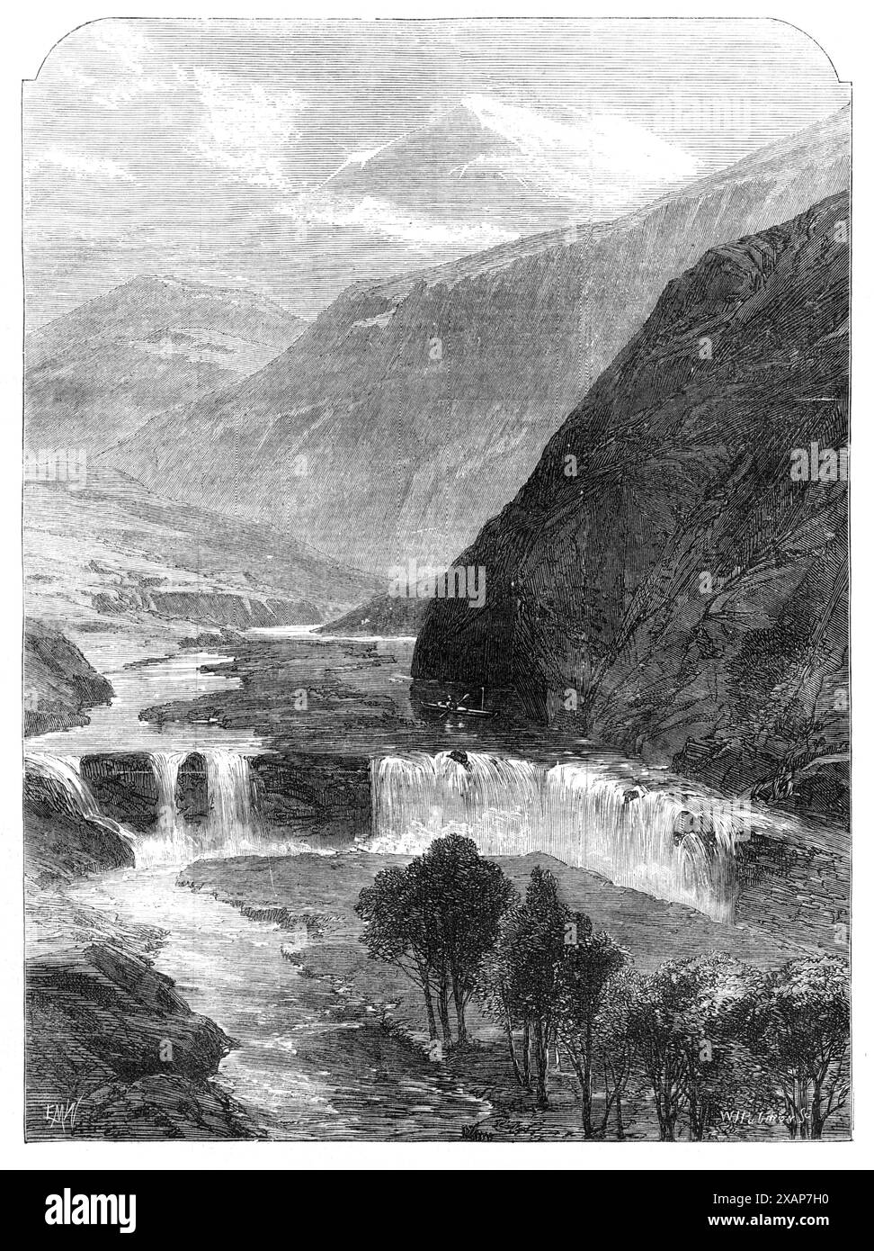 La fonte del Giordano, 1869. "Il noto maestro della canoa Rob Roy (Mr. John MacGregor... solitario esploratore di molte acque interne in Europa, Africa, e Asia) ha recentemente navigato i fiumi e i laghi della Palestina, in quella onnipresente piccola barca di cui è sia capitano che l'intero equipaggio... un attacco fatto su di lui da alcuni arabi, che sparò su di lui e catturò la sua canoa, gli impedì di tracciare il Giordano per un miglio nella palude di Huleh; ma con questa eccezione, ha seguito il corso del fiume dalle sue tre fonti separate... Questi tre fiumi - l'Hasbany, il le Foto Stock