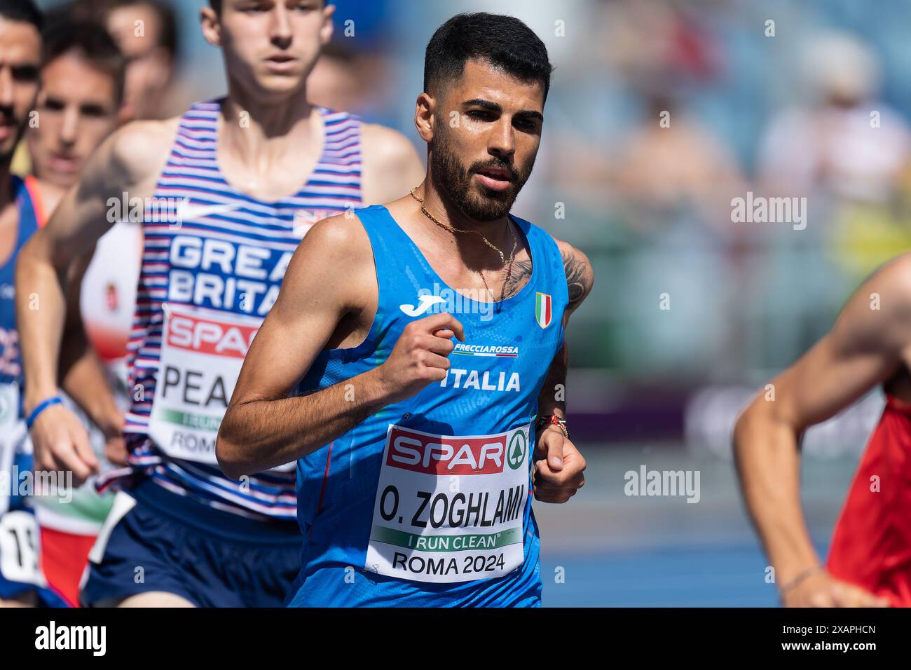 Roma, Italia. 8 giugno 2024. ROMA, ITALIA - 8 GIUGNO: L'italiano Osama Zoghlami gareggia nei 3000 m Steeplechase maschile durante la seconda giornata dei Campionati europei di atletica leggera - Roma 2024 allo Stadio Olimpico l'8 giugno 2024 a Roma. (Foto di Joris Verwijst/Agenzia BSR) credito: Agenzia BSR/Alamy Live News Foto Stock