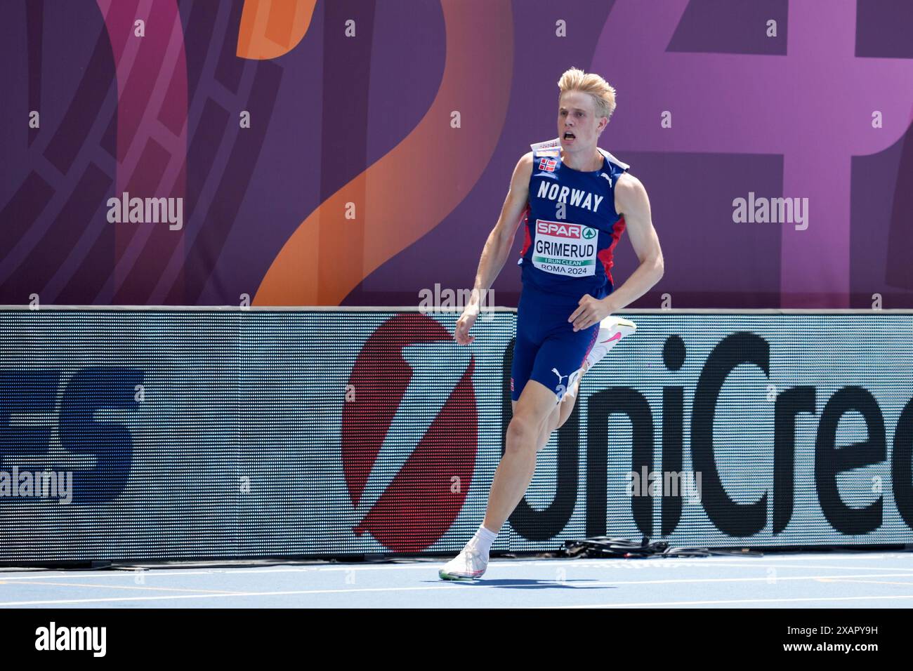 Roma, Italia. 8 giugno 2024. Roma, Italia, 8 giugno 2024: Andreas Grimerud (Norvegia) durante i 400 metri durante i Campionati europei di atletica leggera 2024 allo Stadio Olimpico di Roma. (Daniela Porcelli/SPP) credito: SPP Sport Press Photo. /Alamy Live News Foto Stock