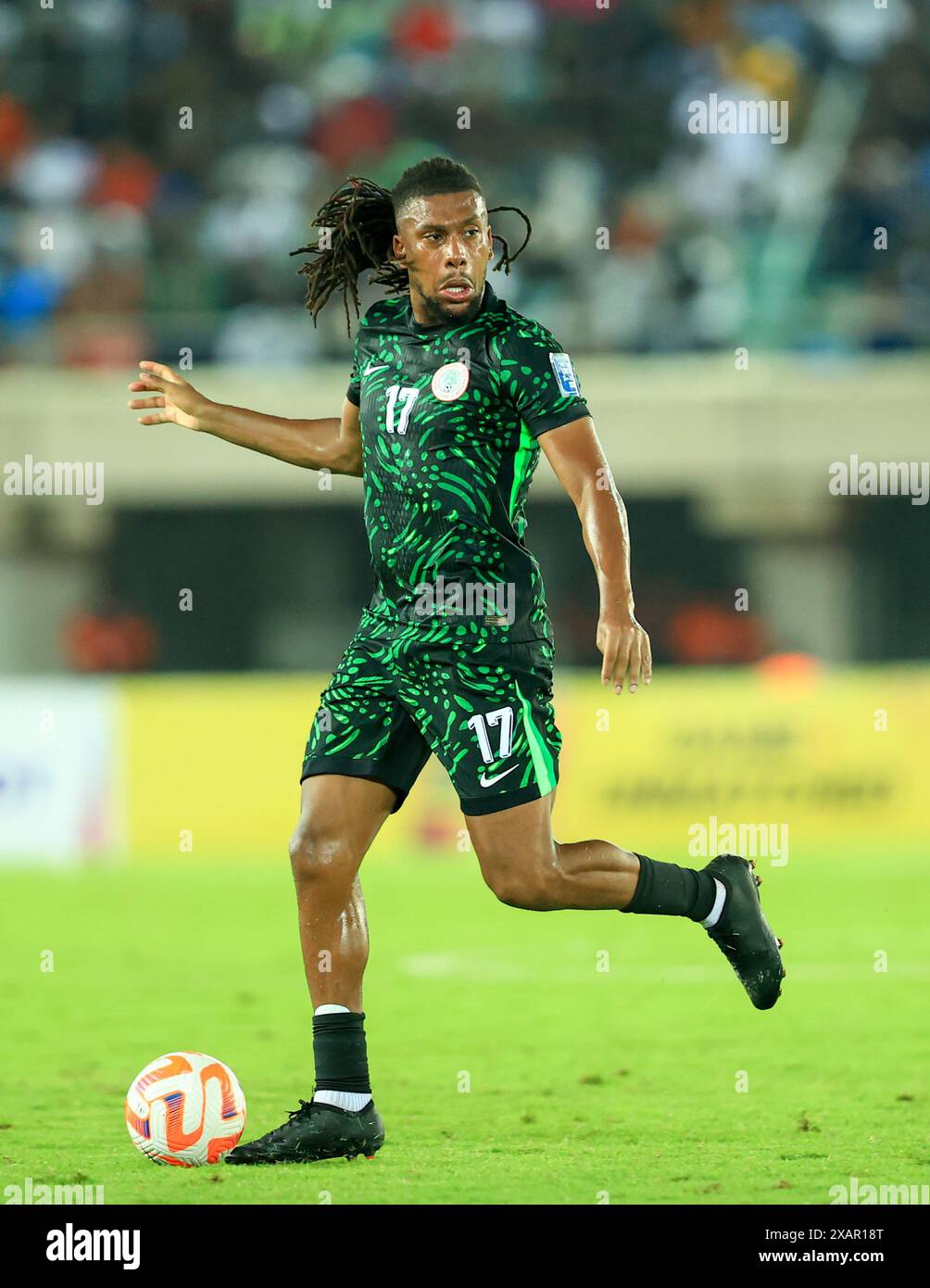 Uyo, Nigeria, 7 giugno 2024, Nigeria vs Sudafrica. Qualificazione alla Coppa del mondo FIFA 2026. Alexander Iwobi. Credito: Victor modo credito: Victor modo/Alamy Live News Foto Stock