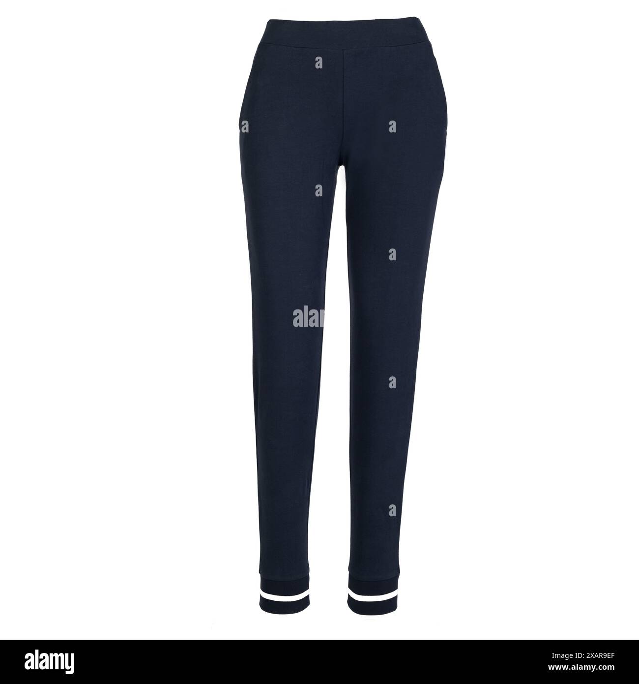 Pantaloni in felpa blu navy da donna, isolati. Foto Stock