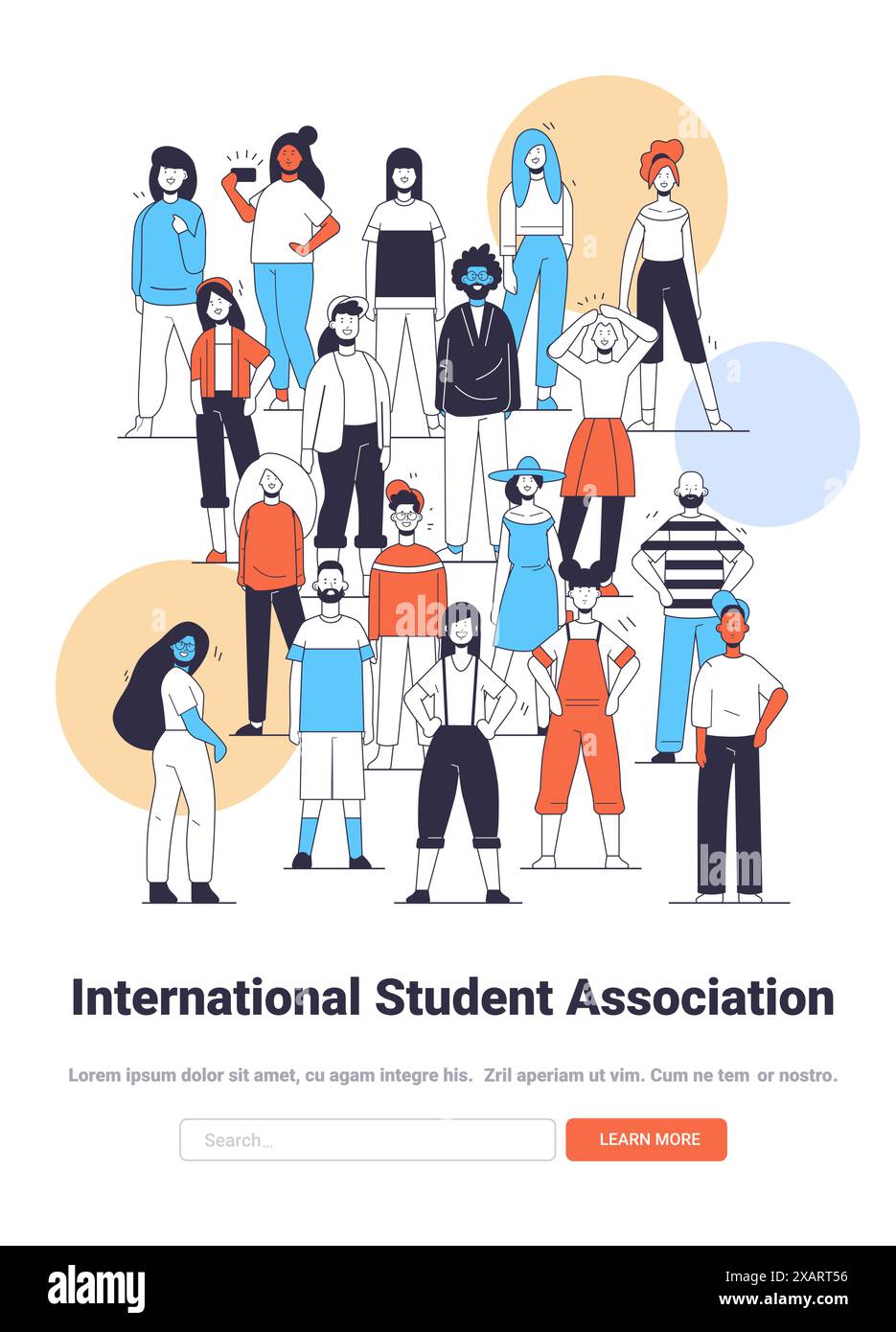 Gruppo eterogeneo di studenti in piedi insieme forme geometriche colorate stile moderno e piatto lavoro di squadra educazione della comunità multiculturalismo Illustrazione Vettoriale