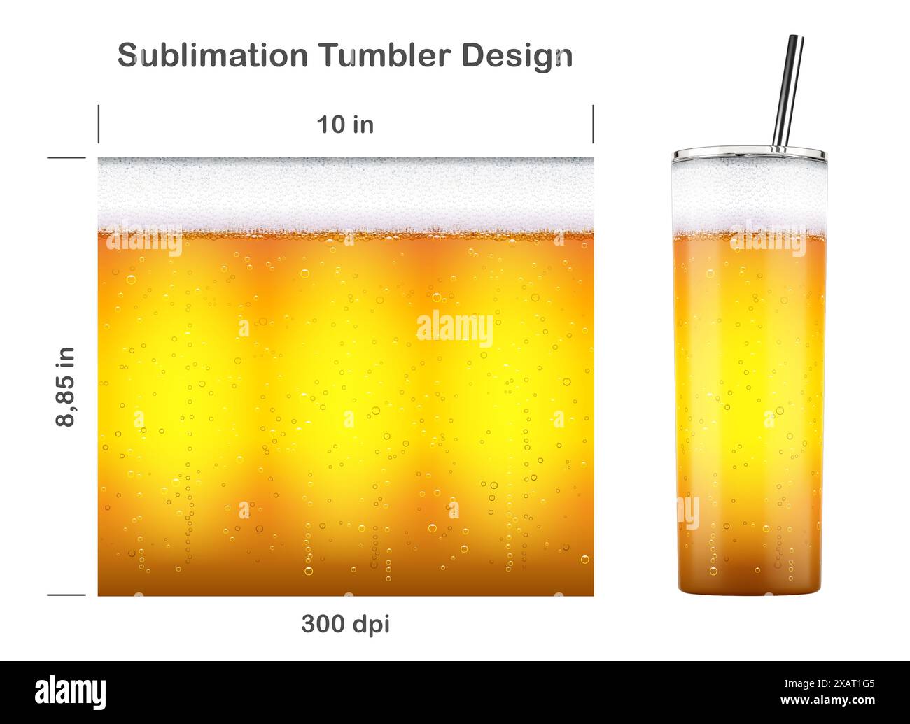 Modello di birra realistico. Dima a sublimazione senza cuciture per bicchiere magro da 20 once. Illustrazione della sublimazione. Senza cuciture da bordo a bordo. Avvolgimento a levetta. Foto Stock