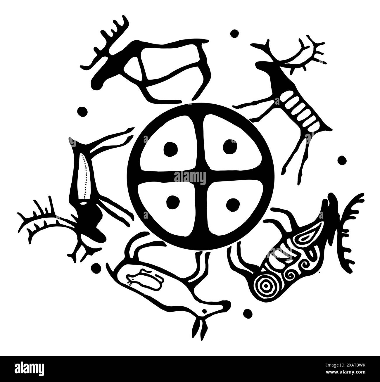 simbolo nordico della scandinavia preistorica, petroglifi dell'età della pietra Foto Stock