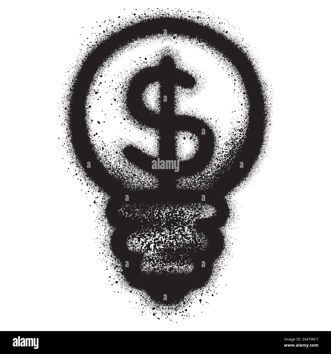 Icona della linea della lampadina Graffiti verniciata a spruzzo spruzzata isolata con sfondo bianco. Illustrazione Vettoriale