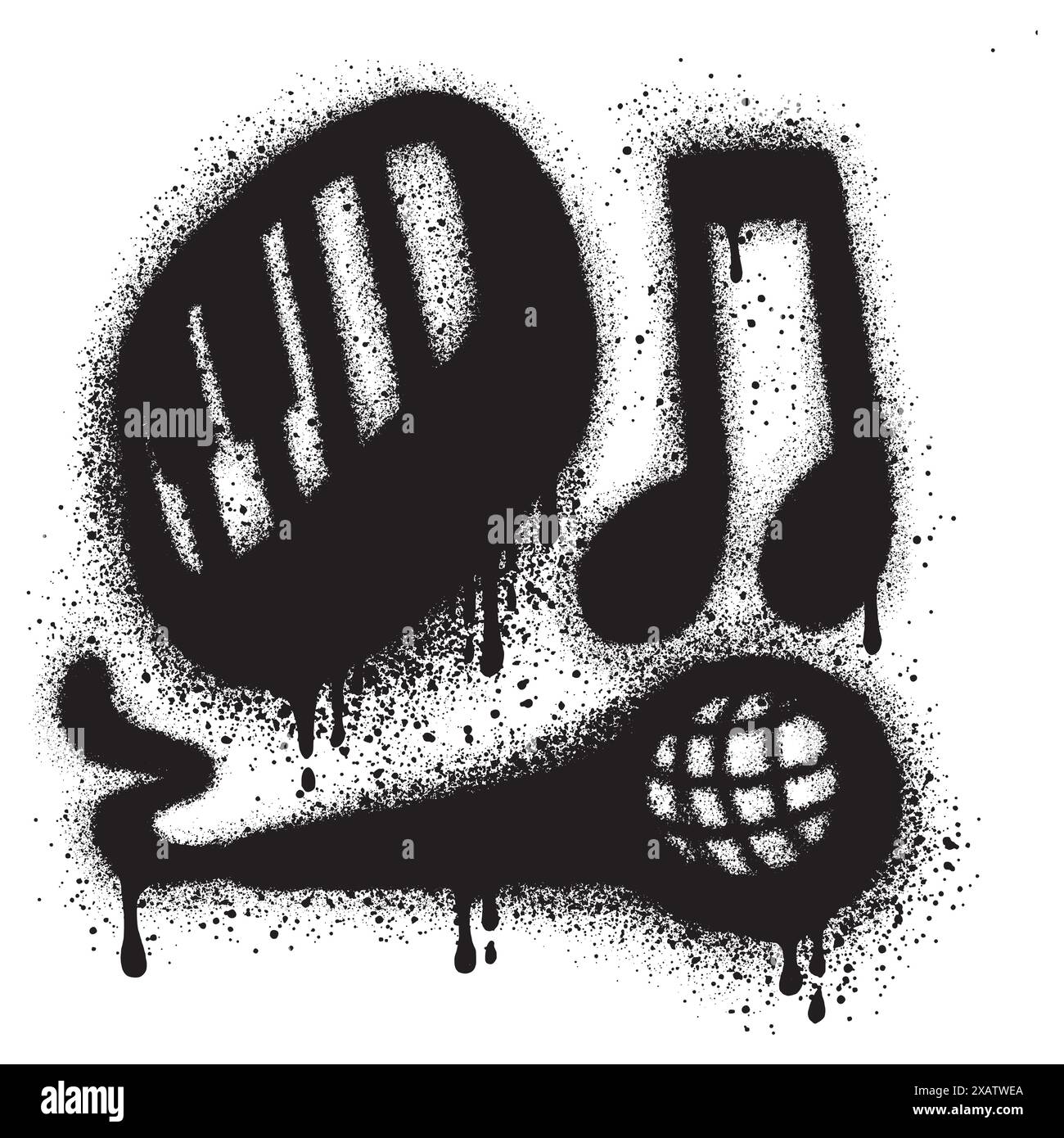 Tasti per pianoforte in bianco e nero grunge, parola icona tono, icona microfono. Illustrazione vettoriale. Illustrazione Vettoriale