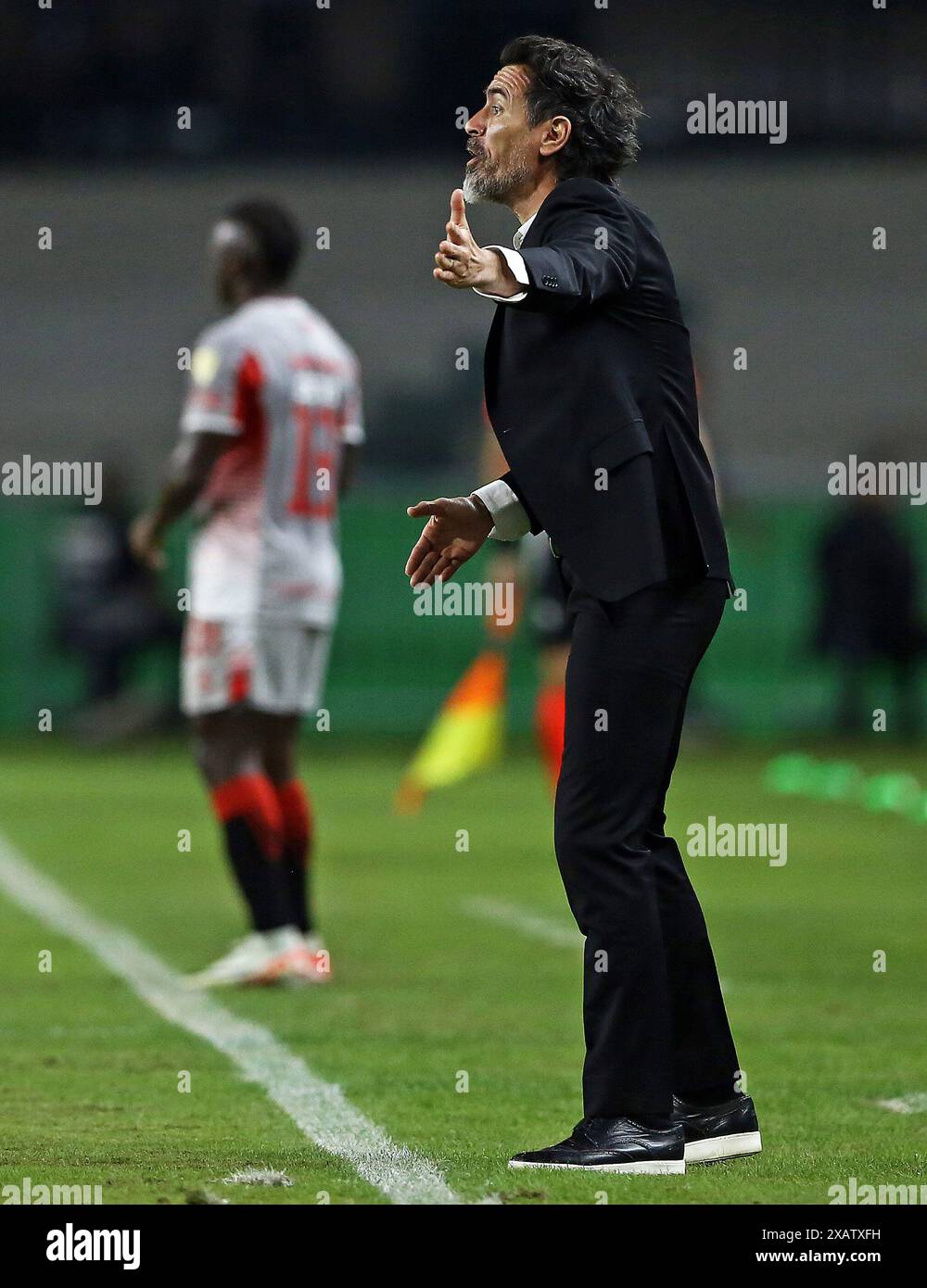 Curitiba, Brasile. 8 giugno 2024. Estudiantes allenatore Eduardo Dominguez, durante la partita tra Gremio e Estudiantes per il quinto round del gruppo C di Libertadores 2024, allo stadio Couto Pereira, a Curitiba, Brasile, l'8 giugno. Foto: Heuler Andrey/DiaEsportivo/Alamy Live News crediti: DiaEsportivo/Alamy Live News Foto Stock